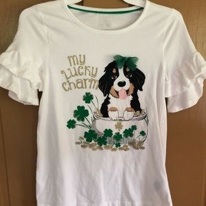 Little girl lucky charm dog t-shirt.